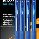 BIC Glide Bold Blue Ballpoint Pens, Bold Point (1.6mm), 12-Count Pack, Retractable Ballpoint Pens With Comfortable Full Grip