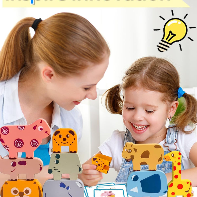 Vaiheng Montessori Toys for 1-4 Year Olds: Wooden Animal Blocks, Stacking, and Educational Puzzles