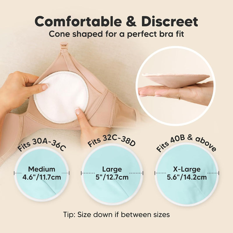 Organic Nursing Pads, 14 Washable Breast Pads,Wash Bag (Pastel Touch, L 5") | Viscose Derived from Bamboo, Breast Pads for Breastfeeding, Reusable Nipple Covers, Breastfeeding Essentials, Soft, Absorbent