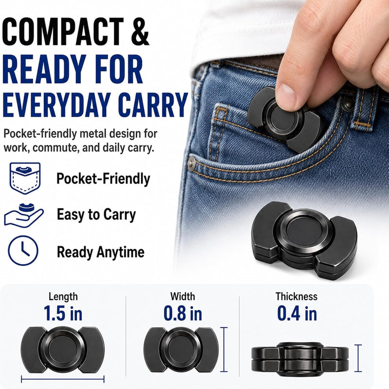 3-in-1 Fidget Spinner, Slider, Clicker| EDC Metal Fidget Toys Adults | Stainless Steel Bearing Stable Spin | Help Relieves Anxiety & Tension | Enhances Focus & Clarity | Compact & Portable, Black