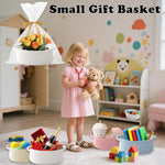 White Woven Rope Basket,Baby Gift Basket with Bag & Ribbon | Cotton rope with handle, 12x8x5 in, gift bag and ribbon, for baby shower, birthday, toy storage, nursery, shelf decor