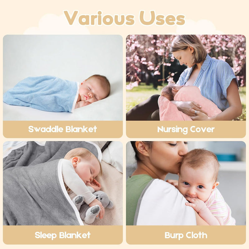 Hooded Towel for Newborn, 2 Pack Soft Coral Fleece Baby Towels | Ultra Absorbent Bath Cloths Bulk for Infants, Toddlers, Newborn Essential- 30 x 30 inch - Grey & Blue
