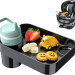 Car Seat Snack Tray for Toddlers - 3 Inch Cup Holder Fits Most Sippy Cups & Straw Bottles with Dip Well, Mess-Free Square Kids Travel Tray Road Trip Essentials, Black