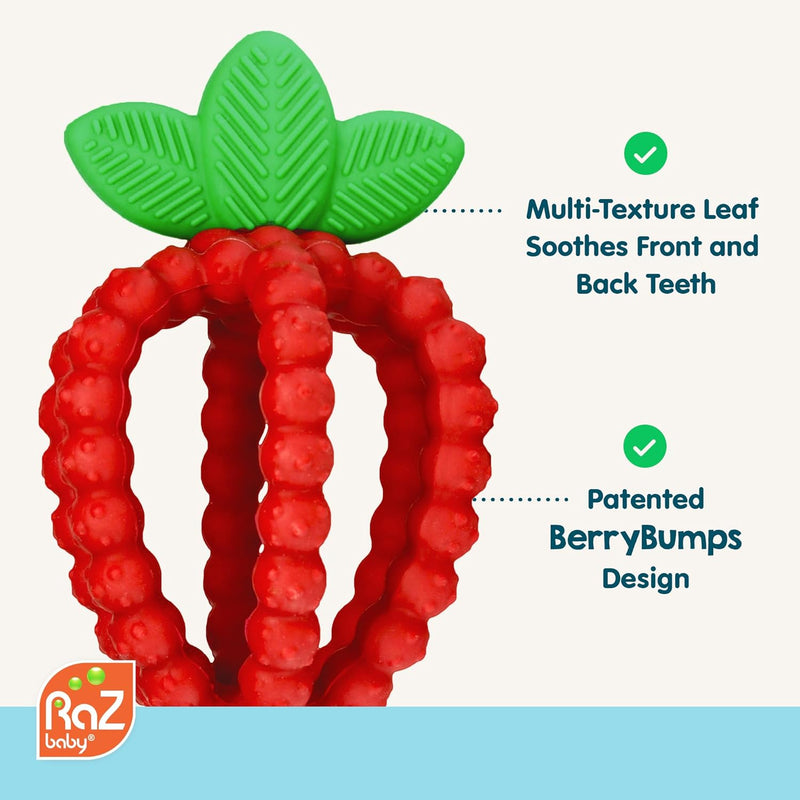 RaZbaby Bites Silicone Baby Teething Toy with Textured BerryBumps for Teething Relief