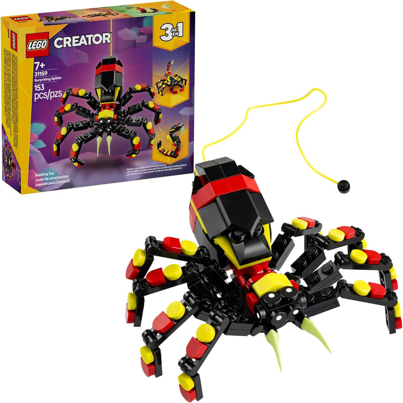lego creator 3 in 1 wild animals surprising spider toy 31159 - 153-piece rebuildable set for kids ages 7+