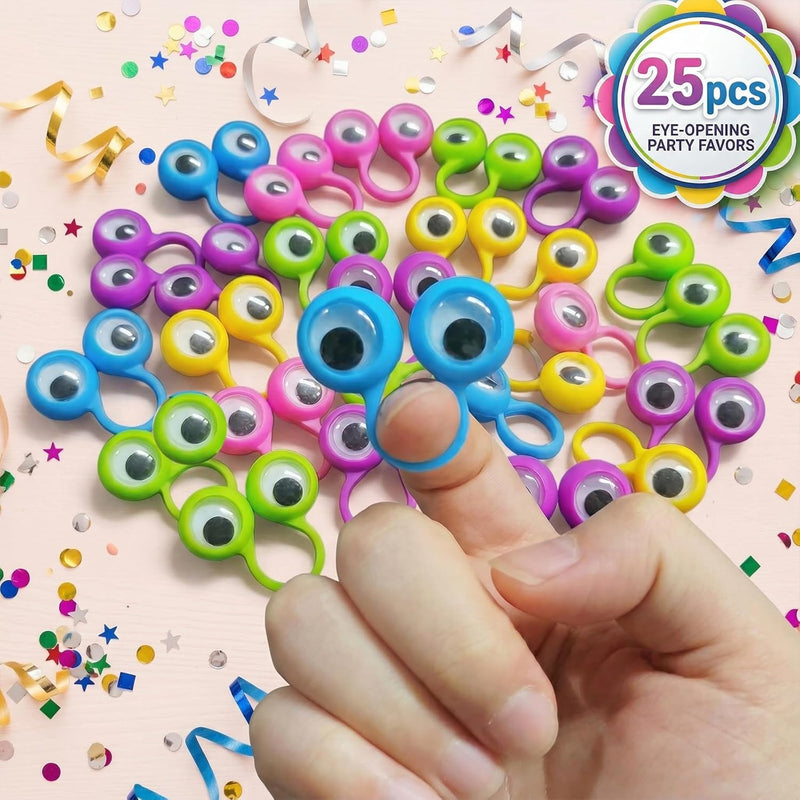 3 Otters Multicolor Googly Eye Finger Puppets Rings for Kids, Safe Non-Toxic Plastic Trinkets, Ideal Party Favors, School Prizes, and Goodie Bag Stuffers for Creative Play.