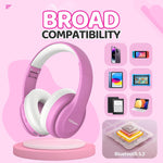 JoySpark Kids Bluetooth Headphones, Lightweight Wireless Headphones for Kids, 85/94dB Volume Limited, 60 Hours Playtime, Bluetooth 5.3, Over-Ear Toddler Headsets with Built-in Mic-Pink