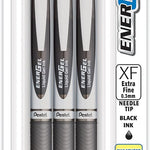 Pentel EnerGel RTX Retractable Liquid Gel Pen, (0.3mm), Extra Fine Line, Needle Tip, Black Ink, Pack of 3 (BLN73BP3A)