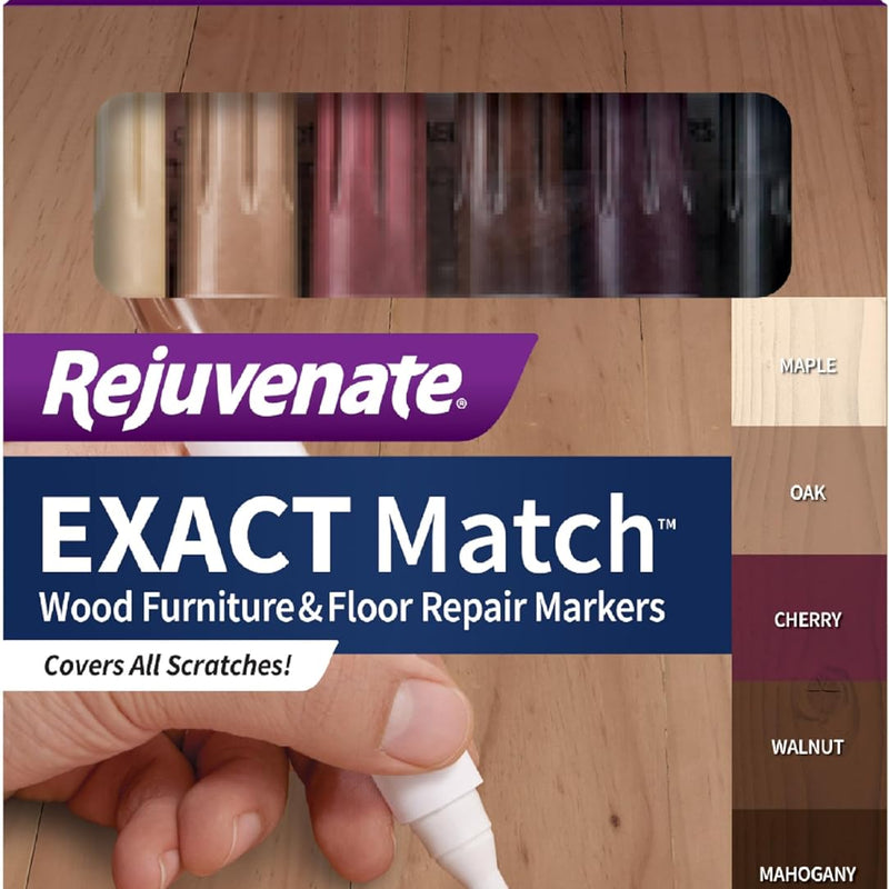 Rejuvenate Exact Match Wood Furniture & Floor Repair Markers, 6 Count, Brown Markers Cover All Scratches, Scuffs And Damage To Wood Furniture And Flooring