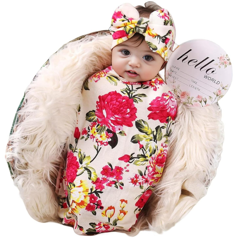 Galabloomer Newborn Receiving Blanket Headband Set Baby Flower Swaddle