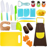 RISICULIS Kids Kitchen Knife, Montessori Kitchen Knife Set for Toddlers | 11Pcs Kids Safe Knife Set for Real Cooking with Wood Plastic Knives Kids Cutting Board, Montessori Gifts for Boys Girls