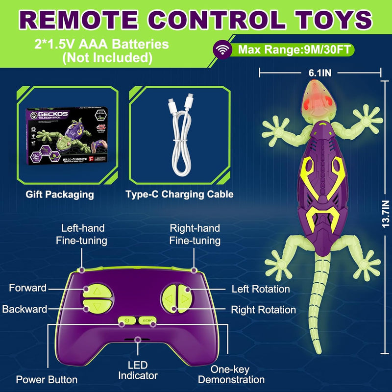 Glow in the Dark RC Wall Climbing Gecko Robot, Remote Control, Ages 5-8, Kids Birthday Gifts