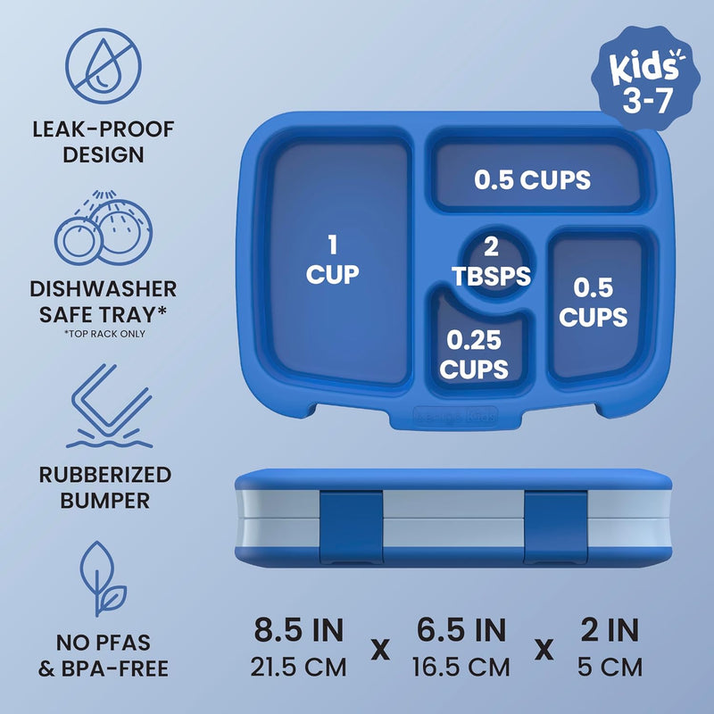 Bentgo Kids Bento-Style 5-Compartment Leak-Proof Lunch Box - Just-Right Portions for Ages 3 to 7, Durable, Drop-Proof, Dishwasher Safe, PFAS & BPA-Free & Made with Food-Safe Materials (Blue)