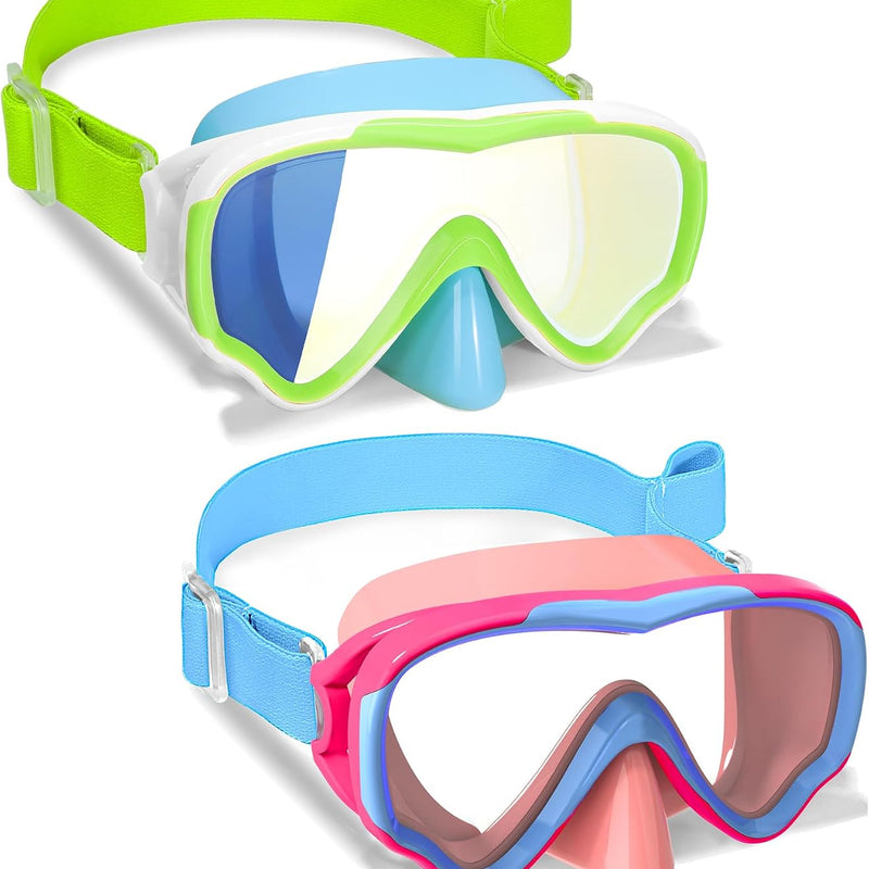 Kids Swim Goggles with Fabric Strap for Kids 3-15, Leak Proof Swimming Goggles Nose Cover 180° Clear View
