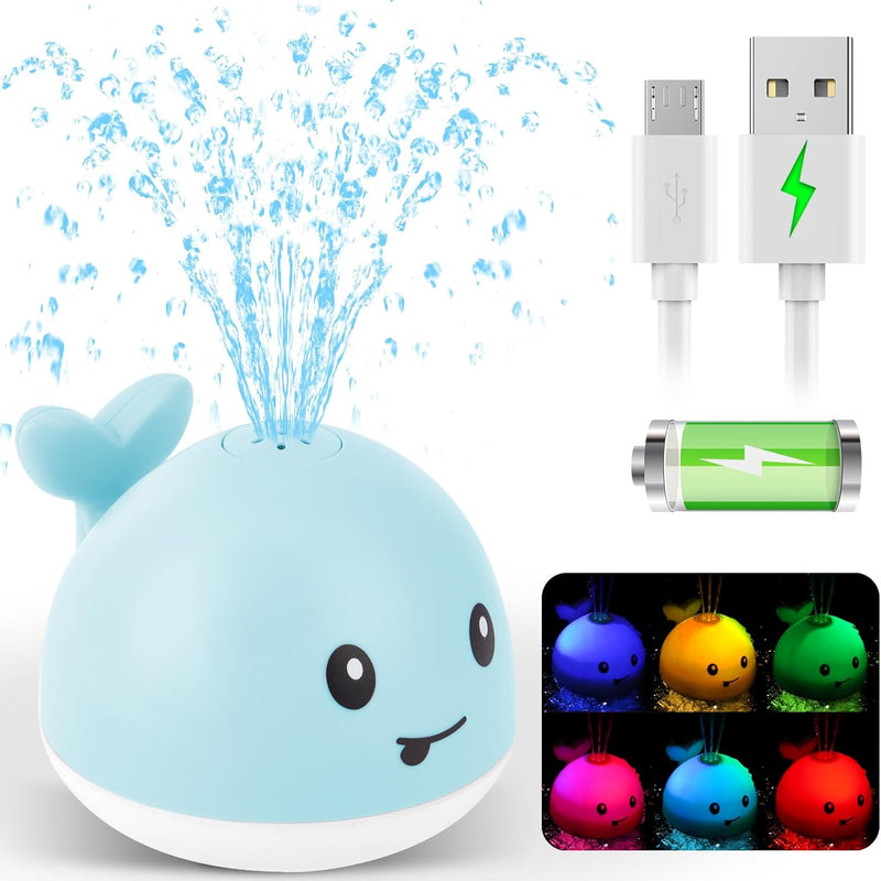 Gigilli Light up Baby Bath Toys for Kids Ages 1-3, Whale Bath Toy Sprinkler, Rechargeable Battery