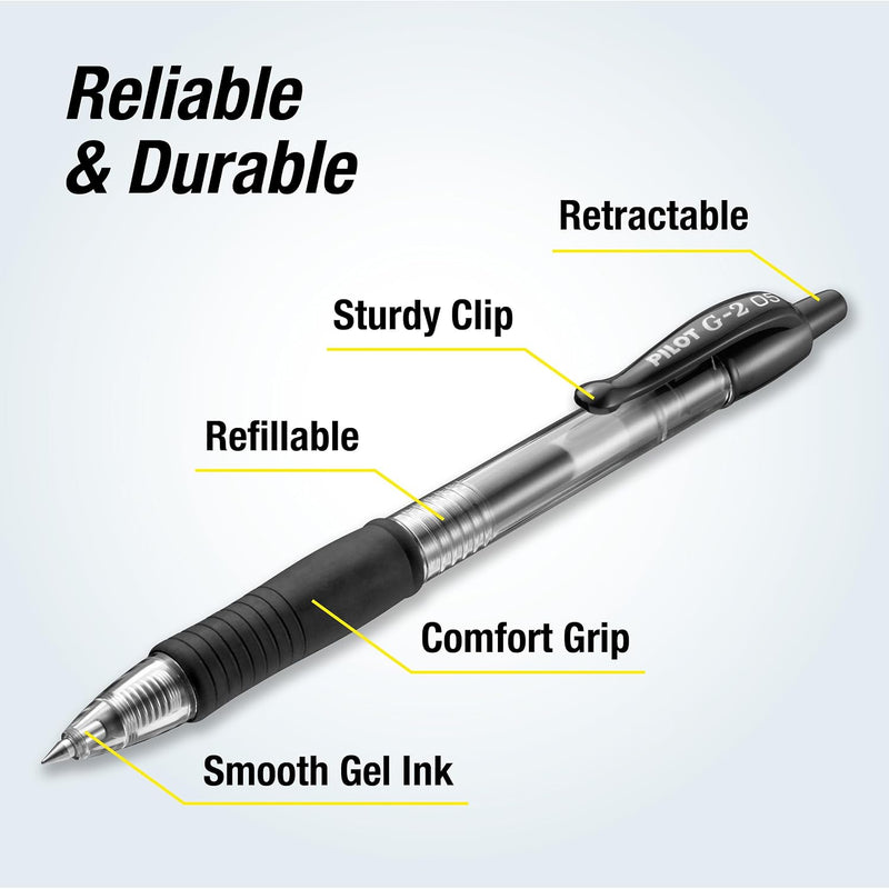 Pilot G2 Premium Gel Roller Pens, Extra Fine Point 0.5 mm, Gel Pens Black Ink, Pack of 12 - Ideal for School, Journaling & Office Writing