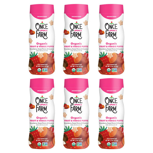 Once Upon A Farm Strawberry, Coconut & Sweet Potato Puffed Sorghum Snack, Fruit & Veggie Puffs, Non GMO, 1.5 Ounces (Pack Of 6) | Once Upon A Farm Organic Strawberry, Coconut & Sweet Potato Puffed Sorghum Snack, Fruit & Veggie Puffs, Non GMO, 1.5 oz, 6ct