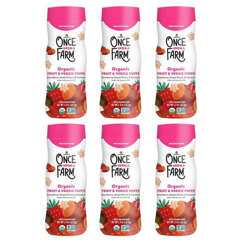 Once Upon A Farm Strawberry, Coconut & Sweet Potato Puffed Sorghum Snack, Fruit & Veggie Puffs, Non GMO, 1.5 Ounces (Pack Of 6) | Once Upon A Farm Organic Strawberry, Coconut & Sweet Potato Puffed Sorghum Snack, Fruit & Veggie Puffs, Non GMO, 1.5 oz, 6ct