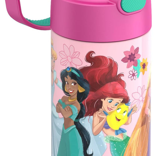 THERMOS FUNTAINER Water Bottle with Straw, 12oz, Princesses | Kids Stainless Steel Insulated Water Bottle, Keeps Drinks Cold Longer for School & Play, BPA-Free