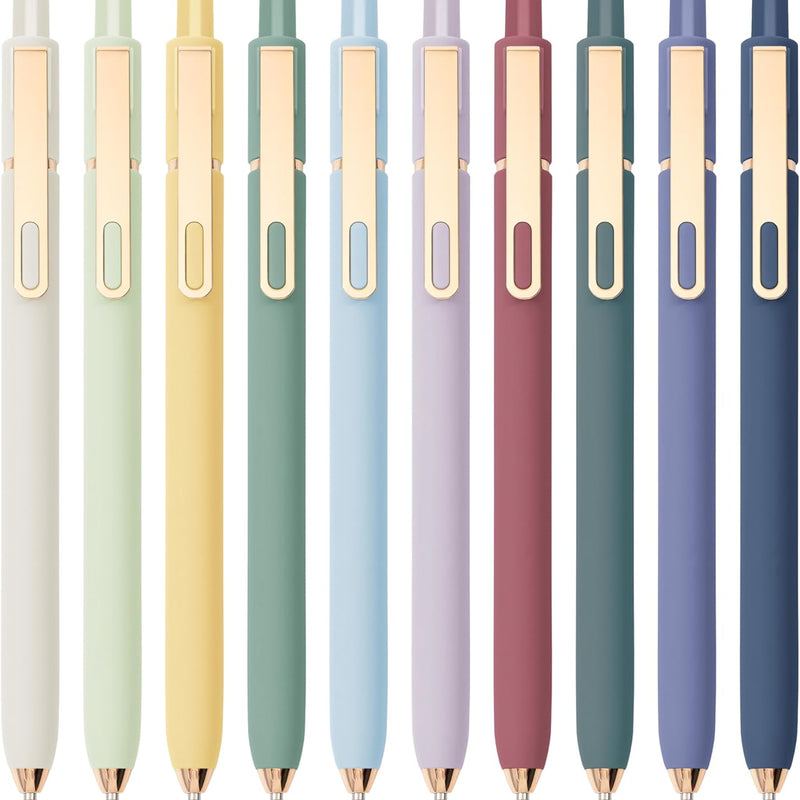 Linbsunne Gel Pens Black Ink Pens for Office 0.5mm Fine Point Pen Smooth Writing Retractable (Metal gold clip-10 pcs)