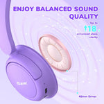 iClever BTH22 Kids Bluetooth Headphones for Toddler Travel, 60H Play Time | SafeSound Tech3.0, Stereo Sound, USB C Fast Charging, AUX Cable, Kids Wireless Headphones for Girls/Boys/Tablet/PC/School