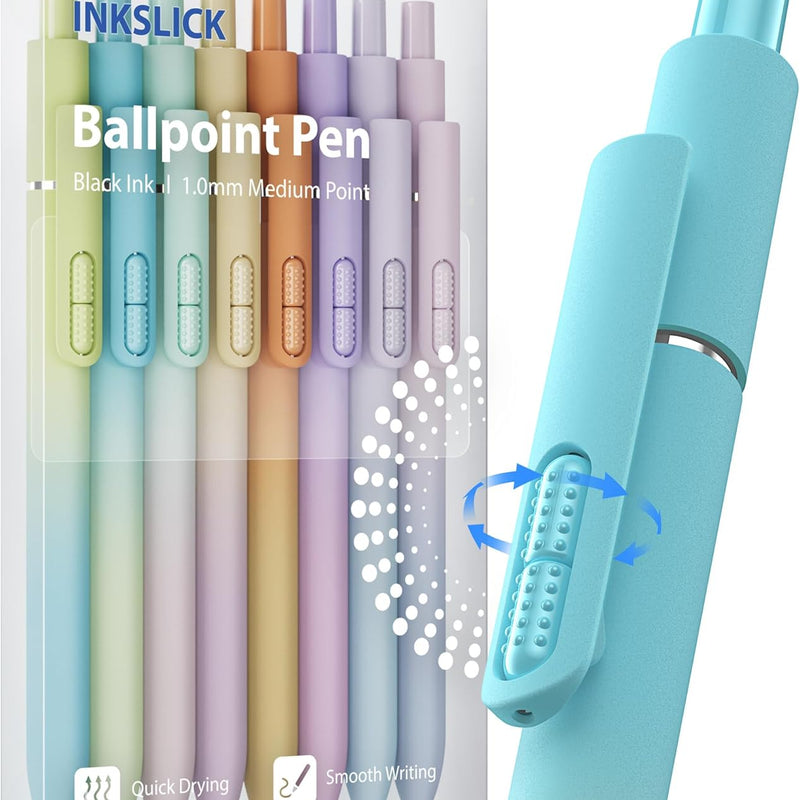 9 Pack Black Ballpoint Pens - 1.0mm Medium Point Smooth Writing Black Ink Ball Point Pens Long Lasting Retractable Fidget Pens for Adults, Men, Women, School, Office (6 Pens & 3 Refills)