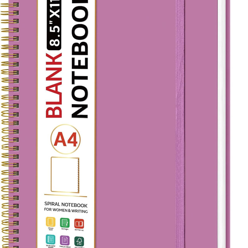 Taja Spiral Lined Notebook, 8.5"x11" Notebooks for Work, Large A4 Journal for Women & Men, College Ruled Journaling Notebook for Writing, Plastic Cover Spiral Journal, Purple