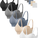 Angelhood Women Nursing Bras for Breastfeeding 5 Pack, Maternity Sleep Bra | Seamless Pregnancy Full Bust Bralettes with Extenders, Wireless V Neck Bralette, Ultra Comfort Postpartum Essentials Bra Pack