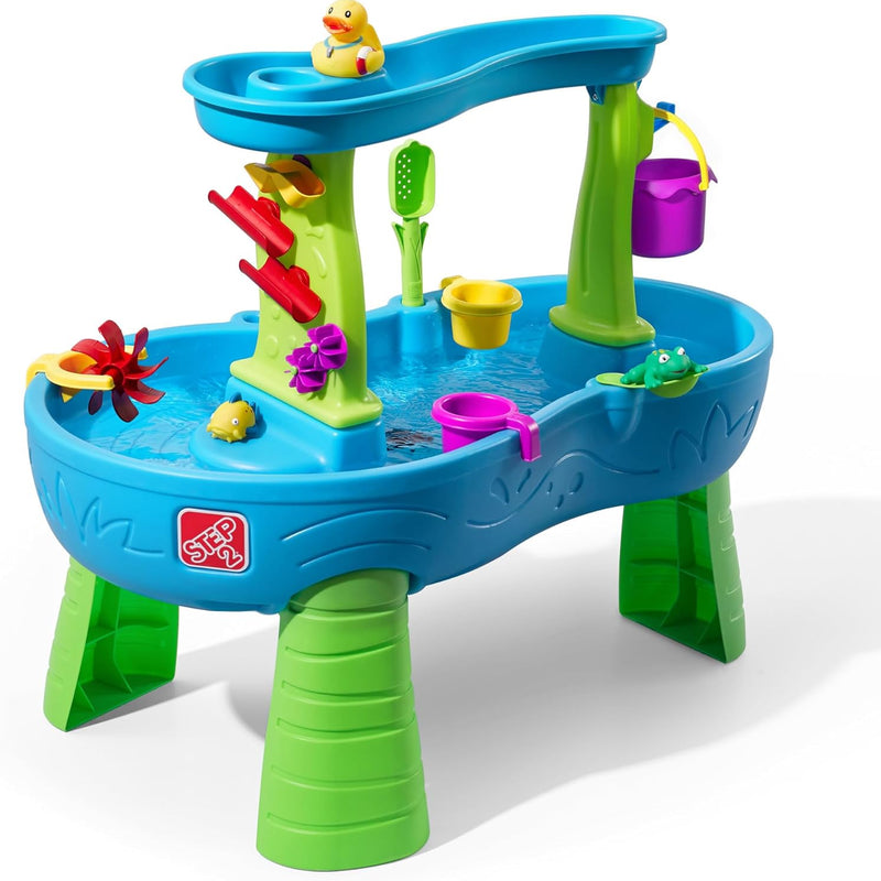 Step2 Rain Showers Splash Pond Toddler Water Table, Outdoor Kids Water Sensory Table, Ages 18+ Months, 13 Piece Water Toy Accessories, Blue & Green