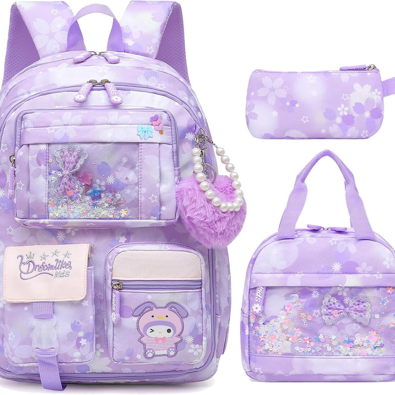 Lovely Girls Backpack School Bag for Students Kids Book Bag with Multiple Pockets Splash-proof Children's Backpack（17inch Pink）