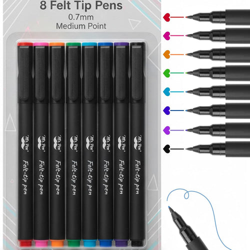 Mr. Pen- Felt Tip Pens, 8 Pack, 0.7mm, Assorted Colors, Fast Dry | Fine Felt Tip Pens For Arts & Crafts, Note-Taking, Journaling, Writing, School Supplies for Teachers & Students