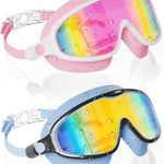Aegend Swim Goggles Wide Frame Anti-Fog Swimming Goggles for Kids 3-14 | 2 Pack Anti-UV Comfort Fit Swimming Mask for Boys Girls Youth Ideal for Pool, Beach, Swim Lessons, Vacation