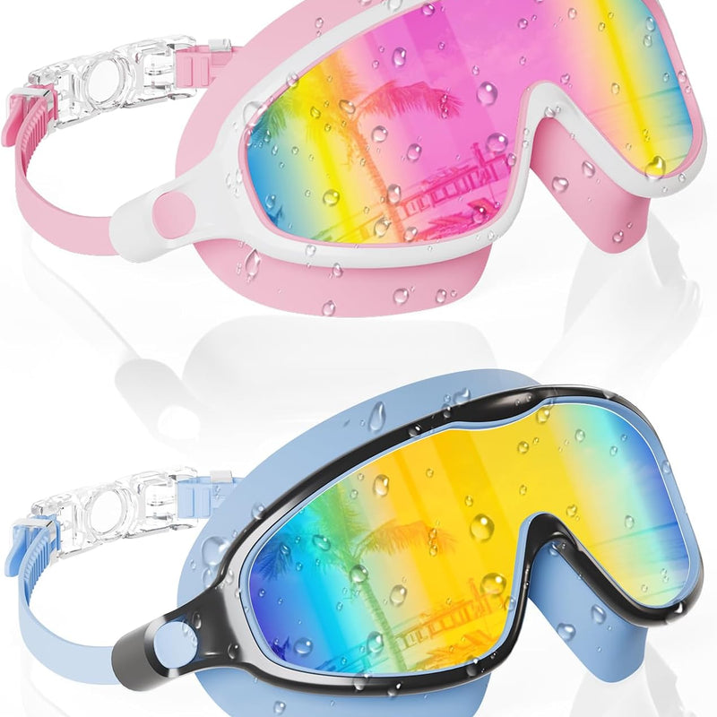 Aegend Swim Goggles Wide Frame Anti-Fog Swimming Goggles for Kids 3-14 | 2 Pack Anti-UV Comfort Fit Swimming Mask for Boys Girls Youth Ideal for Pool, Beach, Swim Lessons, Vacation