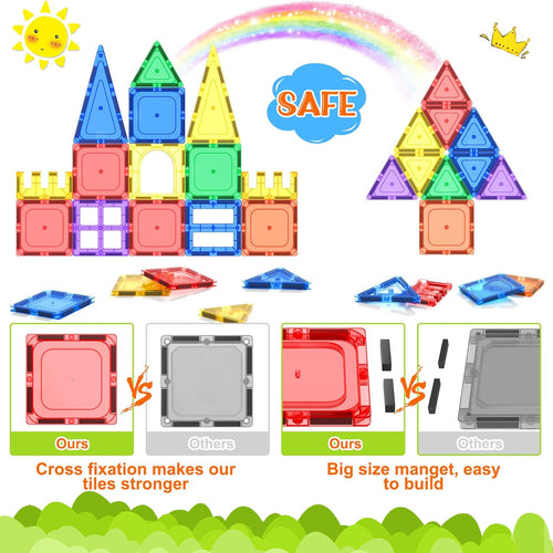 Coodoo Magnetic Tiles Starter Pack for 3+ Year Old Kids, 40PCS, Safe Creativity Toddler Toy with Carrying Bag