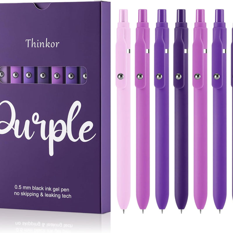 thinkor Gel Pens Black Ink, 7 Pcs 0.5mm Quick Dry Fine Point Smooth Writing Pens, Cute Office School Supplies Gifts for Women Student (7 Pcs Pink - Black Ink)