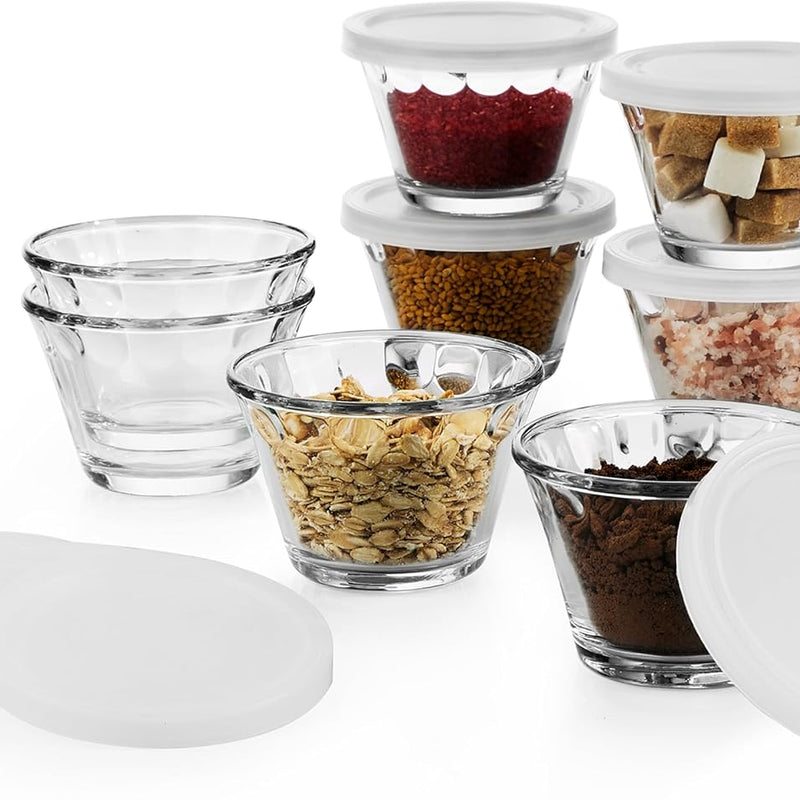 Libbey Small Glass Bowls with Lids Set of 8, Food Storage Prep Containers | Set of 8 Glass Bowls with Secure Lids Store Leftovers, Snacks, Sauces & Meal Prep Ingredients; Dishwasher Safe for Daily Use