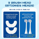 DYCROL Kids U-Shaped Electric Toothbrush with 4 Brush Heads, 5 Cleaning Modes, Cartoon Dinosaur Design, IPX7 Waterproof