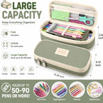 PUPTILY Pencil Case, Large Capacity Aesthetic Pencil Cases with Durable Zipper, Big Stationery Pencil Pouch for Women & Men, Adults Portable Storage Organizer Bag for College, Office, Travel (Green)
