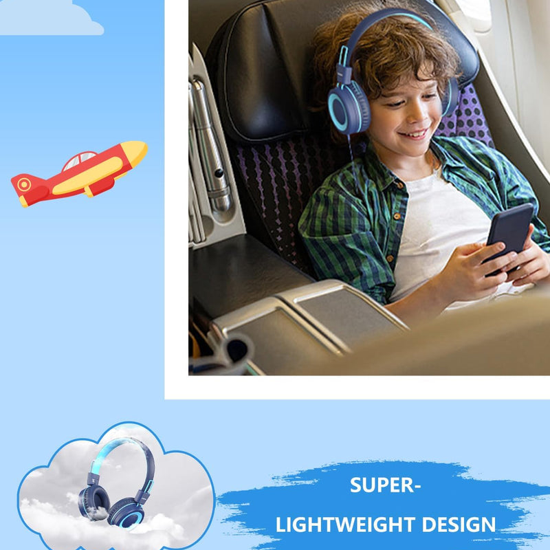 bywulanda upgrade usb type c kids headphones for safe volume limited kids school headphones dark blue