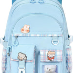 PRLINJSK Girls Backpack，Cute School Backpack for Girls Kids Teens，Kawaii Bookbag for Primary Elementary，Pink