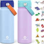 GoKEDA 18oz Kids Water Bottle, 2 Pack Stainless Steel Straw Cup | DIY Stickers, BPA-Free, Stainless Steel, Keeps Cold 24h, Leak-proof, Dust-Proof Lid, Sturdy, School, Gifts