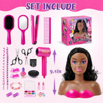 Cleboen Hair Styling Doll Head for Girls, Pretend Play Beauty Salon Makeup Kit with Hair Dryer, Straightener & Real Nail Polish, 35PCS Hair Accessories Playset, Birthday Gifts for Girls Age 4-6 6-8