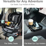 Car Seat Snack Tray for Toddlers - 3 Inch Cup Holder Fits Most Sippy Cups & Straw Bottles with Dip Well, Mess-Free Square Kids Travel Tray Road Trip Essentials, Black