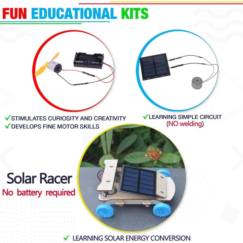 STEM Building Kits for Kids Ages 8-14: Solar Car, Biplane Glider, Binoculars, Wind Car