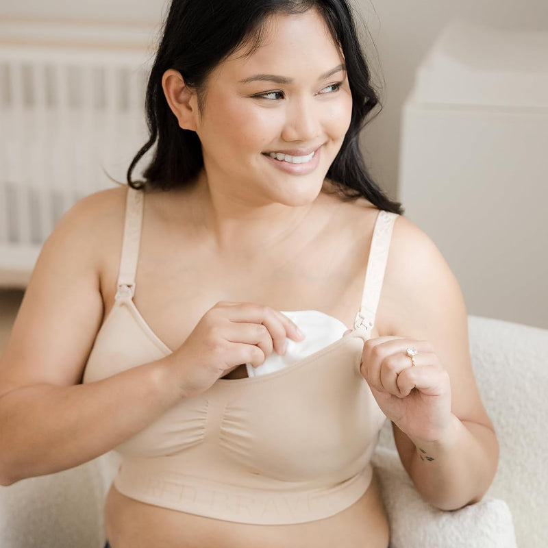 Kindred Bravely Organic Reusable Nursing Pads for Breastfeeding, 10 Pack | Soft washable breast pads with contoured fit and waterproof backing. Absorbent and gentle on sensitive skin with carrying bag