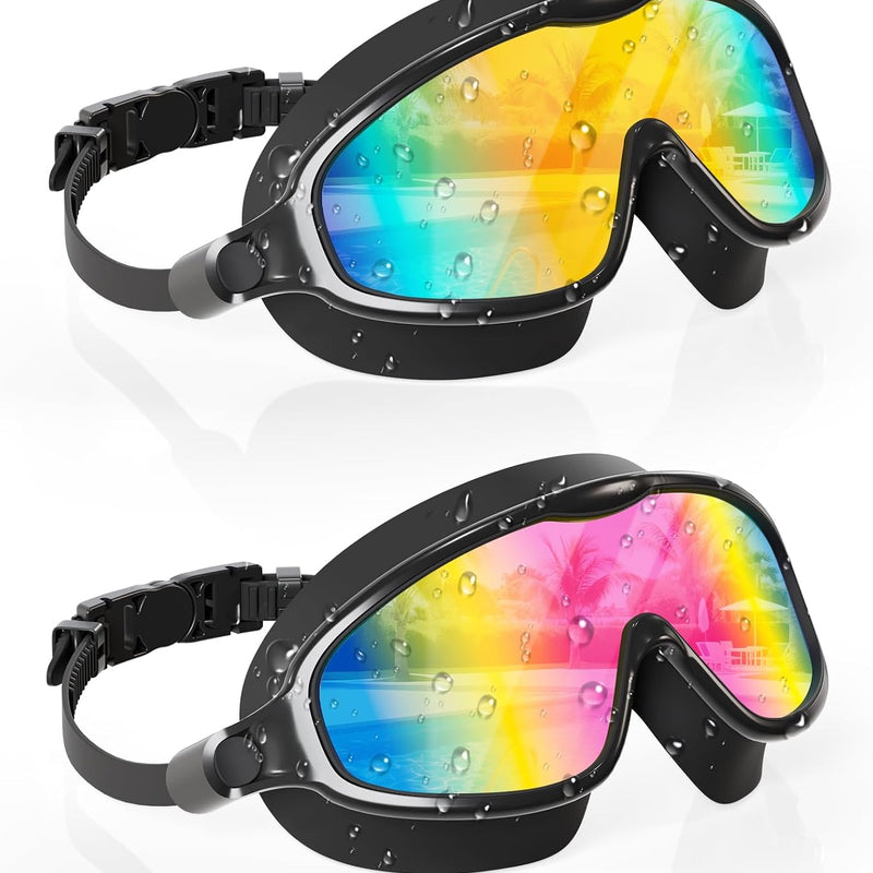 Aegend Swim Goggles Wide Frame Anti-Fog Swimming Goggles for Kids 3-14 | 2 Pack Anti-UV Comfort Fit Swimming Mask for Boys Girls Youth Ideal for Pool, Beach, Swim Lessons, Vacation