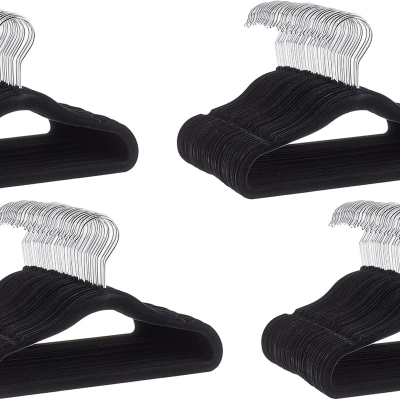 Amazon Basics Kids Space Saving Velvet Non-Slip Clothes Hangers with Shoulder Notches for Infant and Toddler, 11.6", Blush, 50-Pack