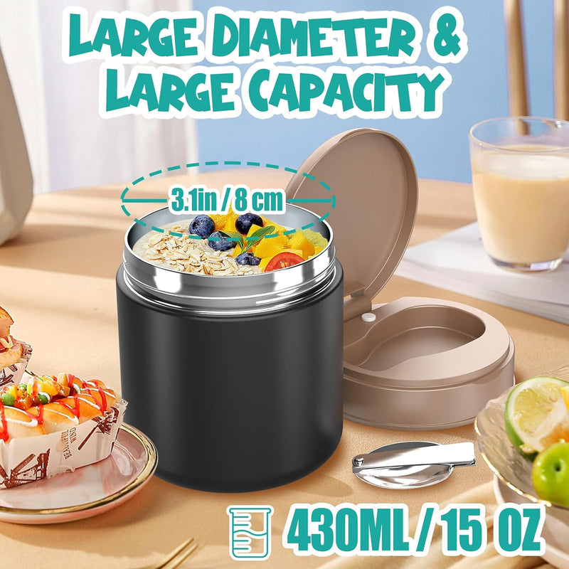 Thermo for Hot Food Kids - 15.2oz, Leak Proof Insulated Food Jar, Soup Thermo, Insulated Lunch Containers, Termos Para Comida Caliente, Wide Mouth Lunch Box with Folding Spoon and Handle