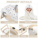 MoreFeel Collapsible Baby Bathtub for Newborn with Thermometer & 1 Hooded Towel & 1 Soft Floating Cushion,Portable Travel Bathtub with Drain Hole, Durable Foldable Baby Tubs for Infants to Toddler