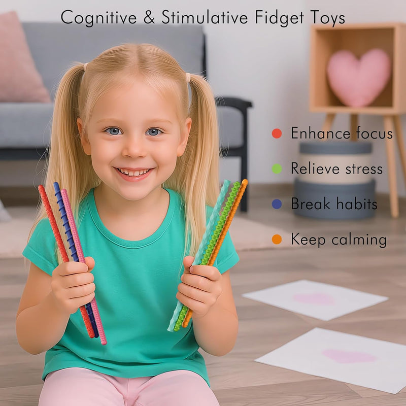 6pc Set of Flexible Fidget Sticks for Stress Relief, ADHD, Autism, Anxiety, Calming for Kids and Adults